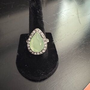 Silver and Green Teardrop Ring